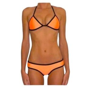 TRIANGL peach & black string top and cheeky bottoms